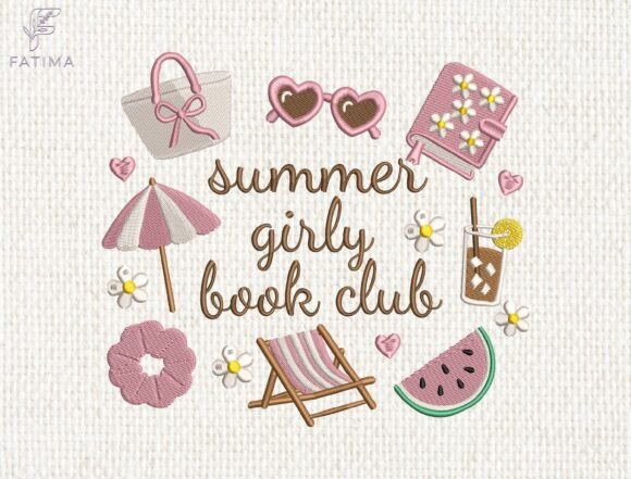 Download Summer Girly Book Club Embroidery Design - Embroidery Collection
