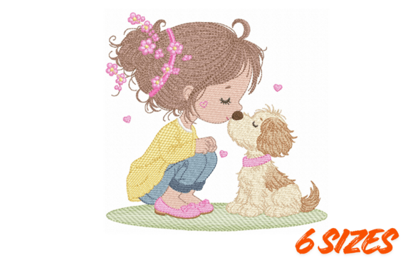 Download Sweet Girl &amp; Puppy Embroidery Art - Embroidery Collection