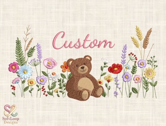 Download Cute Teddy Bear Floral Embroidery Design - Embroidery Collection